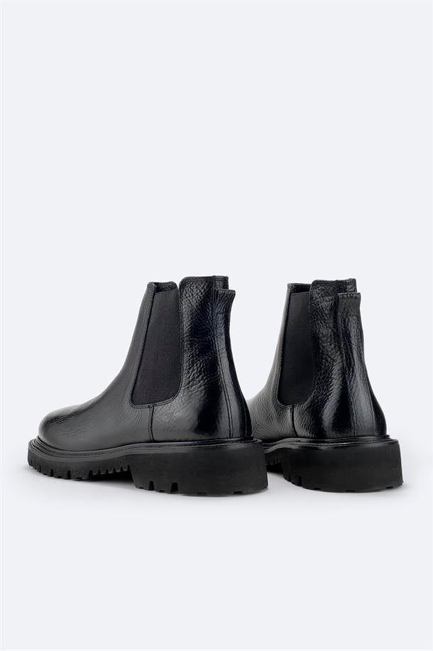 Black 100% Leather Flexible Sole Chelsea Boots