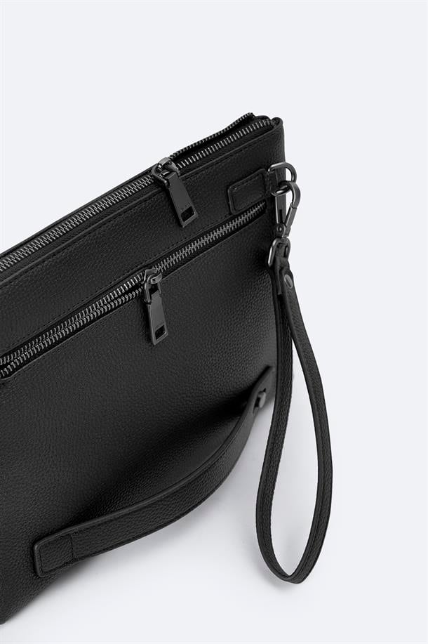 Black Leather Washbag