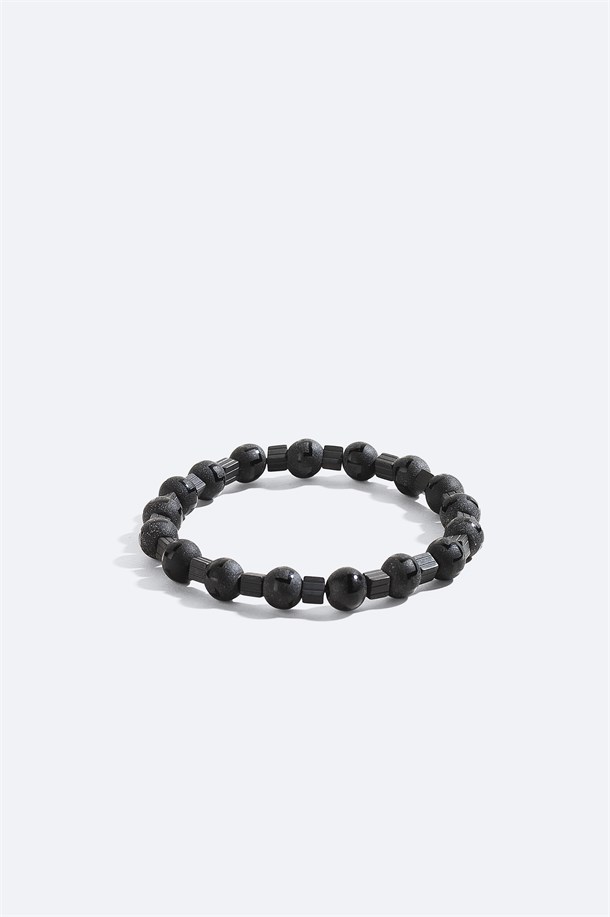Burgundy Patterned Onyx and Hematite Stone Bracelet