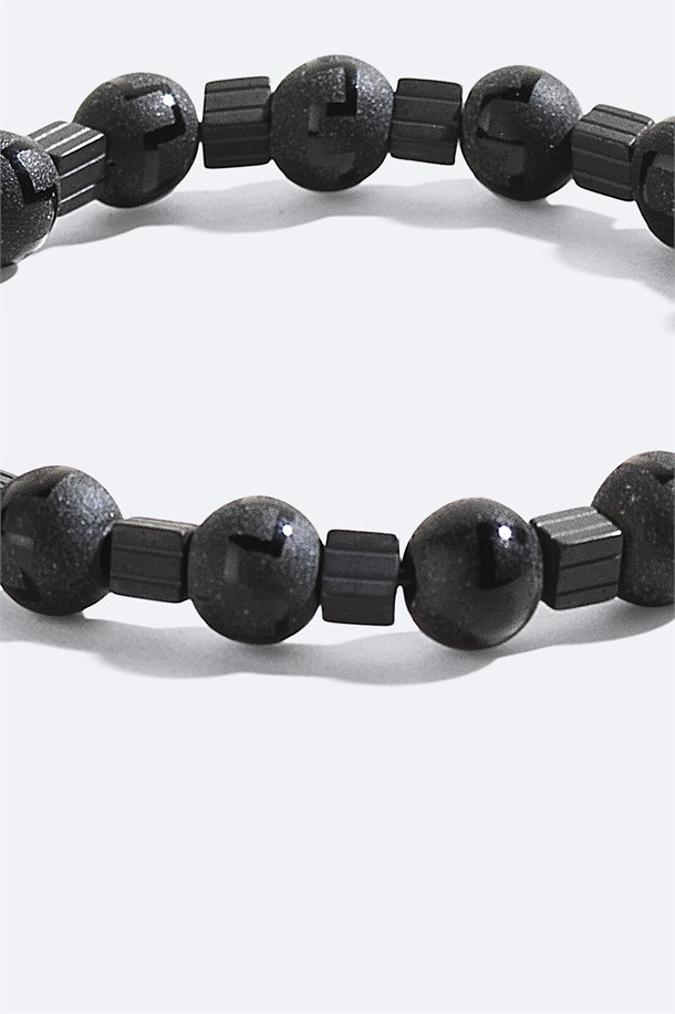Burgundy Patterned Onyx and Hematite Stone Bracelet