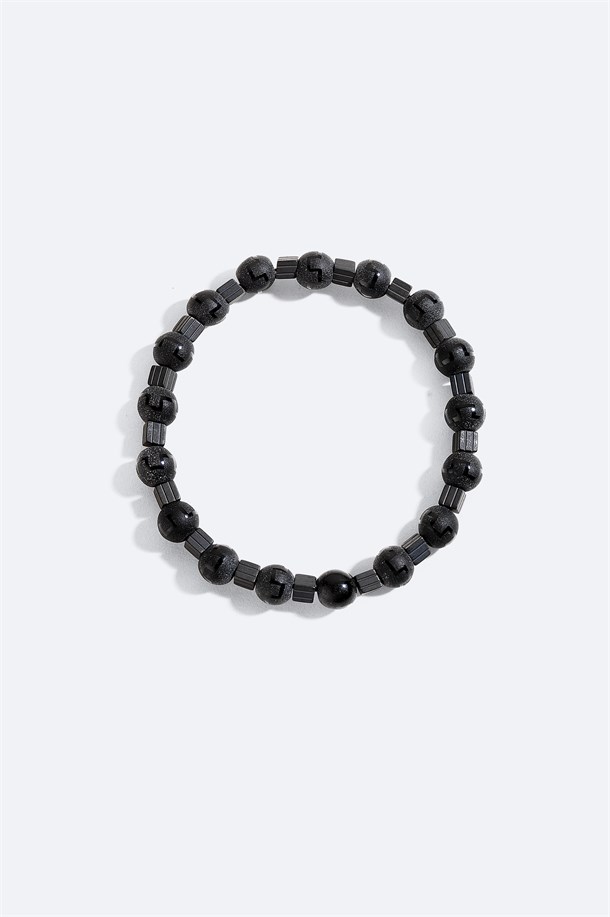 Burgundy Patterned Onyx and Hematite Stone Bracelet