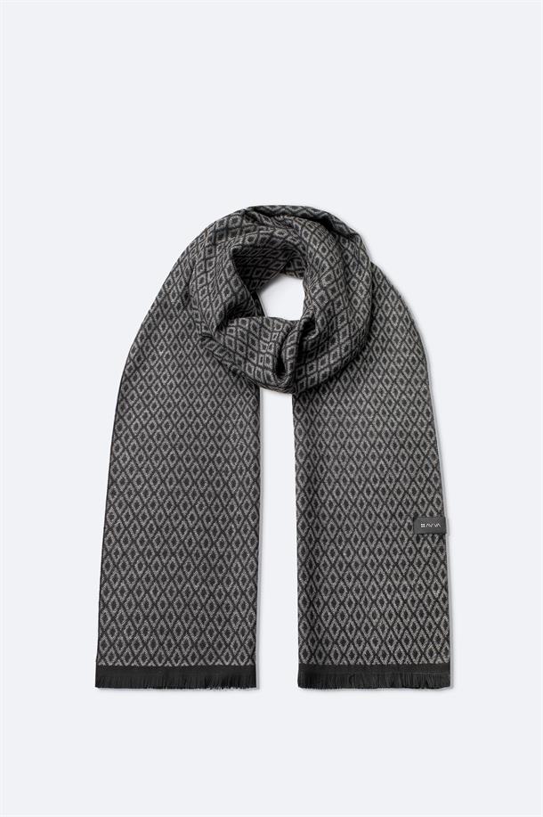 Siyah Viskon Karışımlı Püsküllü Desenli Şal