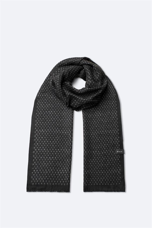 Siyah Viskon Karışımlı Püsküllü Desenli Şal