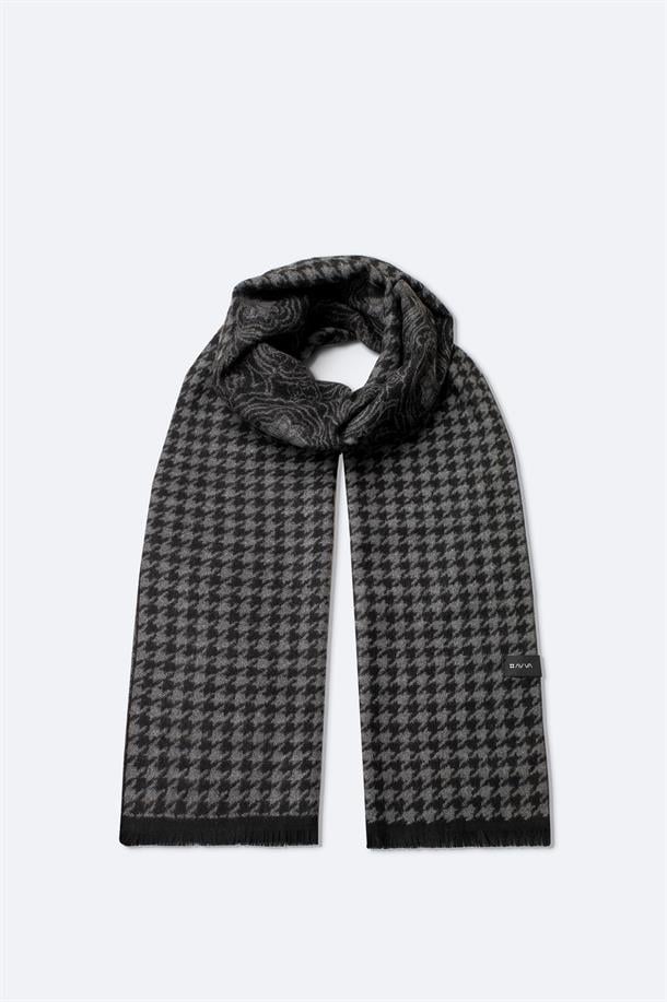 Siyah Viskon Karışımlı Püsküllü Desenli Şal