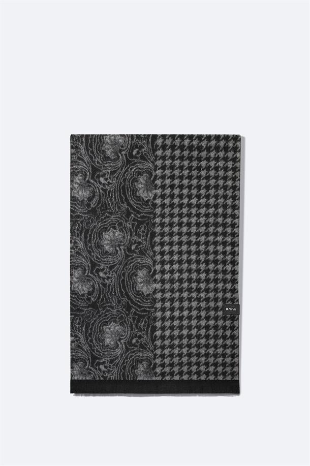 Siyah Viskon Karışımlı Püsküllü Desenli Şal