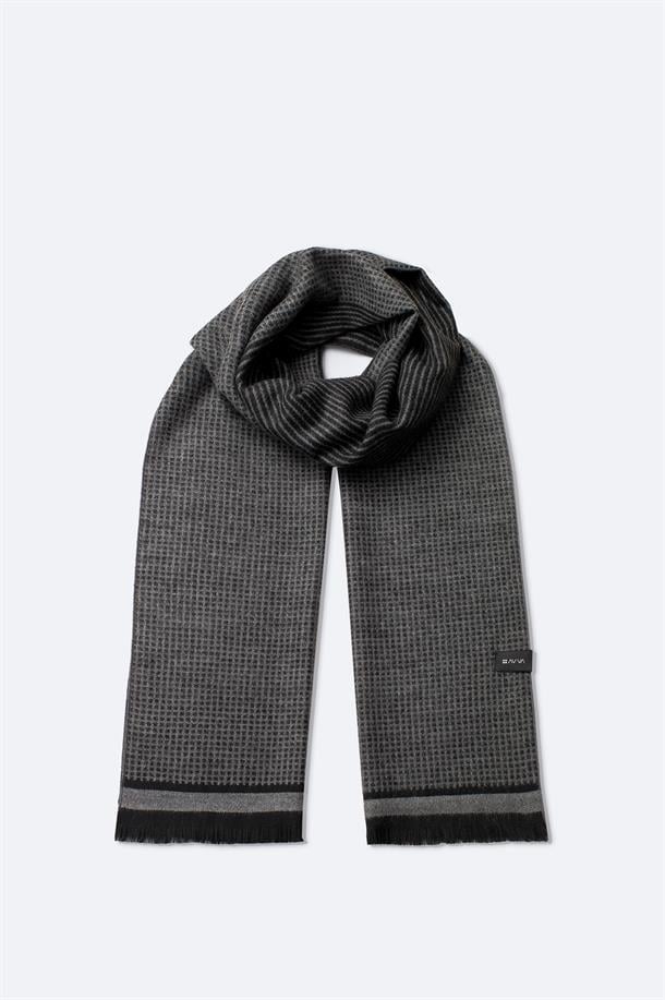 Siyah Viskon Karışımlı Püsküllü Desenli Şal