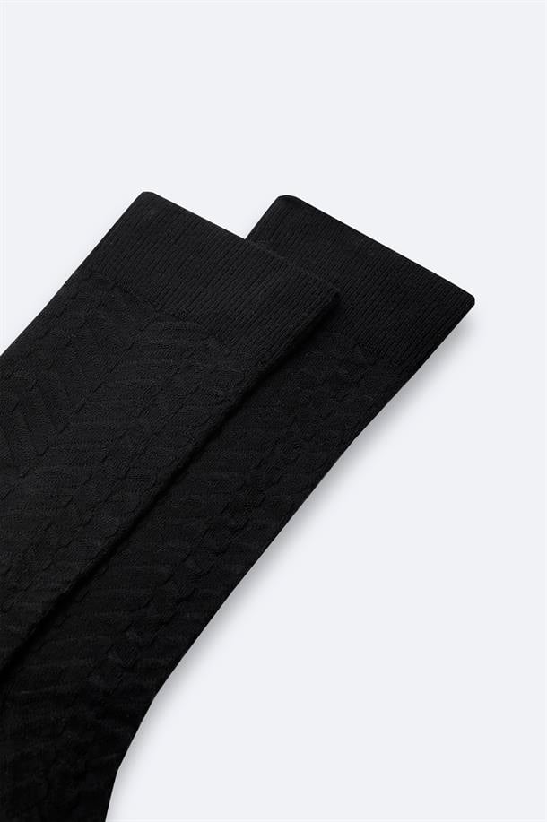 Siyah Dokulu Bambu Soket Çorap