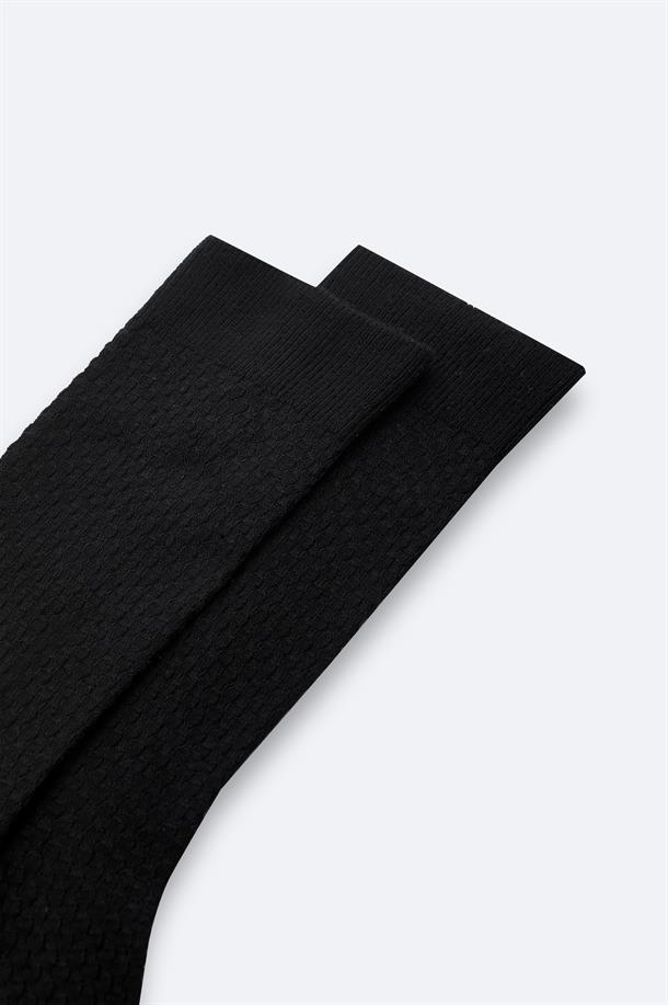 Siyah Dokulu Bambu Soket Çorap