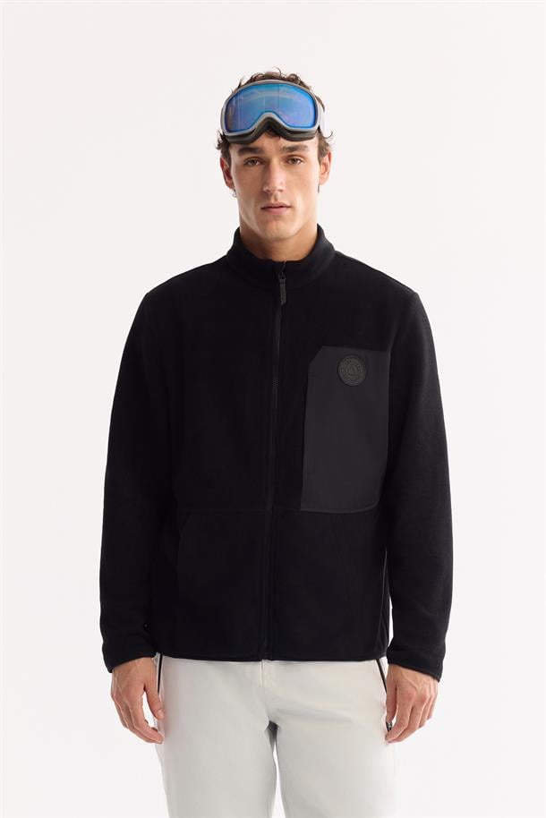 Siyah Dik Yaka Fermuarlı Soft Touch Polar Sweatshirt