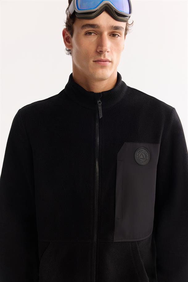 Siyah Dik Yaka Fermuarlı Soft Touch Polar Sweatshirt