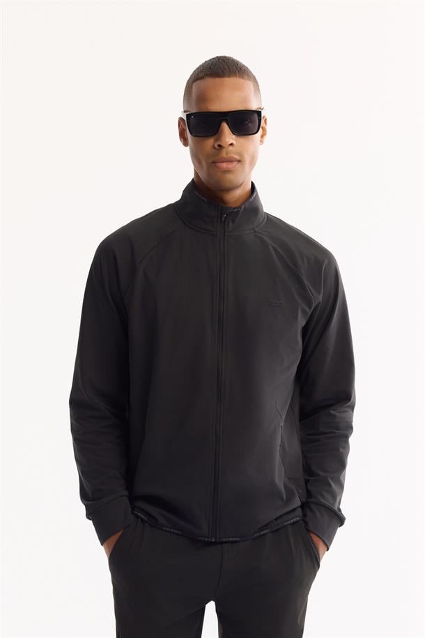 Siyah Dik Yaka Fermuarlı İçi Şardonlu Bi-Stretch Sweatshirt