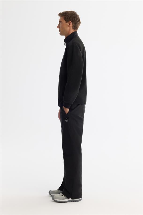 Siyah Soğuğa Dayanıklı Dik Yaka Fermuarlı Polar Sweatshirt