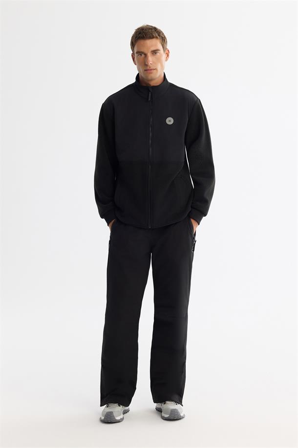 Siyah Soğuğa Dayanıklı Dik Yaka Fermuarlı Polar Sweatshirt