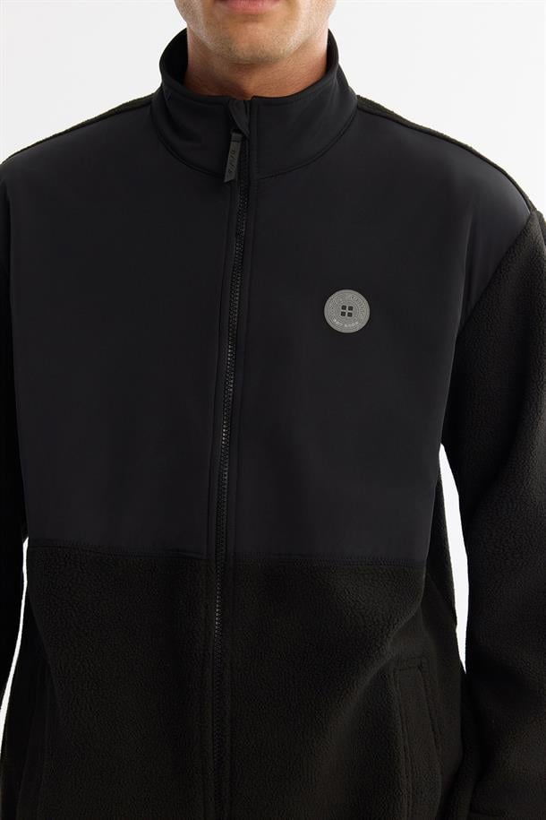 Siyah Soğuğa Dayanıklı Dik Yaka Fermuarlı Polar Sweatshirt