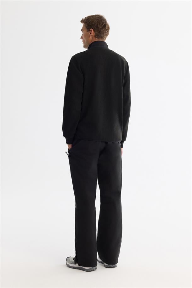 Siyah Soğuğa Dayanıklı Dik Yaka Fermuarlı Polar Sweatshirt