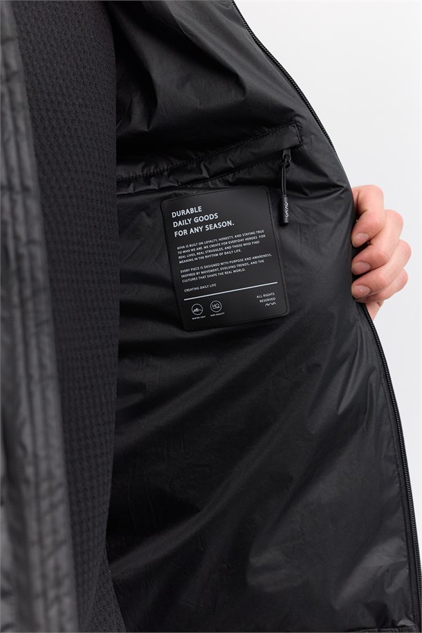 Black Hooded Water-Repellent Windproof Puffer Jacket