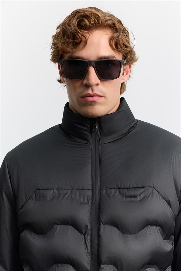 Black Hooded Water-Repellent Windproof Puffer Jacket