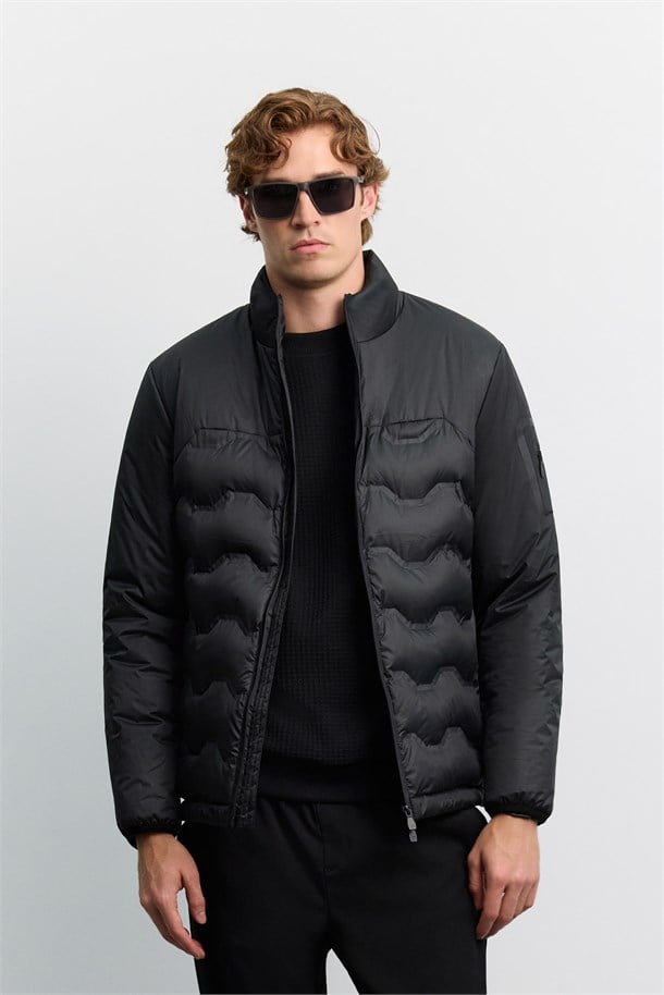 Black Hooded Water-Repellent Windproof Puffer Jacket
