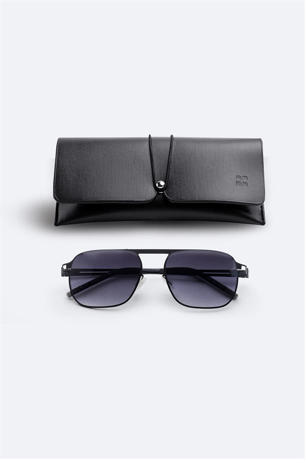 Siyah Dikdörtgen Çerçeveli Hand Made Güneş Gözlüğü