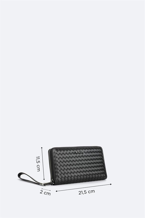 Siyah Hediye Kutulu Dokulu Fermuarlı Cüzdan