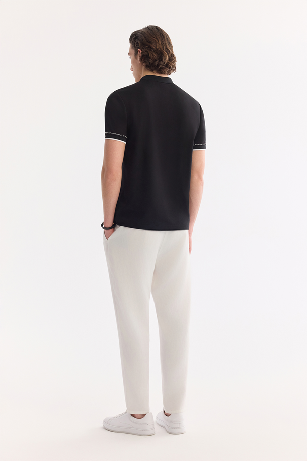 Siyah Kıvrılmaz Polo Yaka Düğmeli Elastan T-Shirt