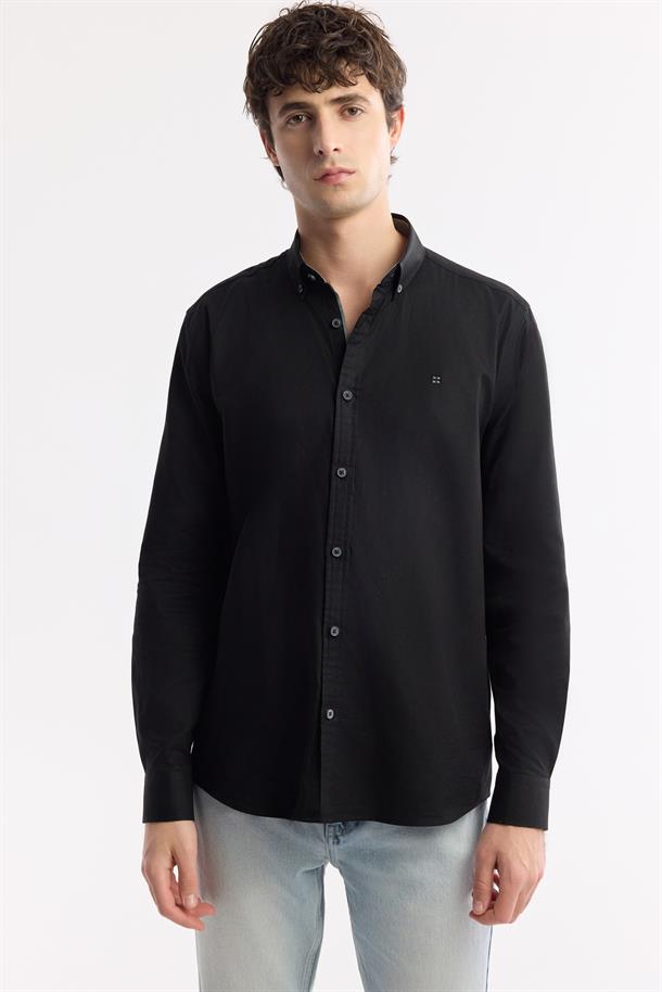 Black 100% Cotton Oxford Shirt