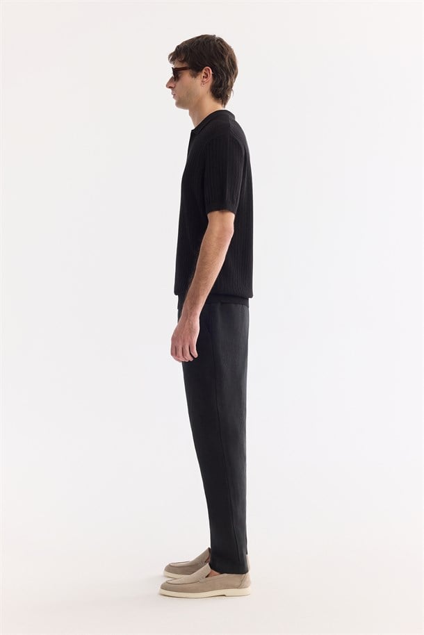Siyah Polo Yaka Düğmesiz Soft Touch Triko T-Shirt