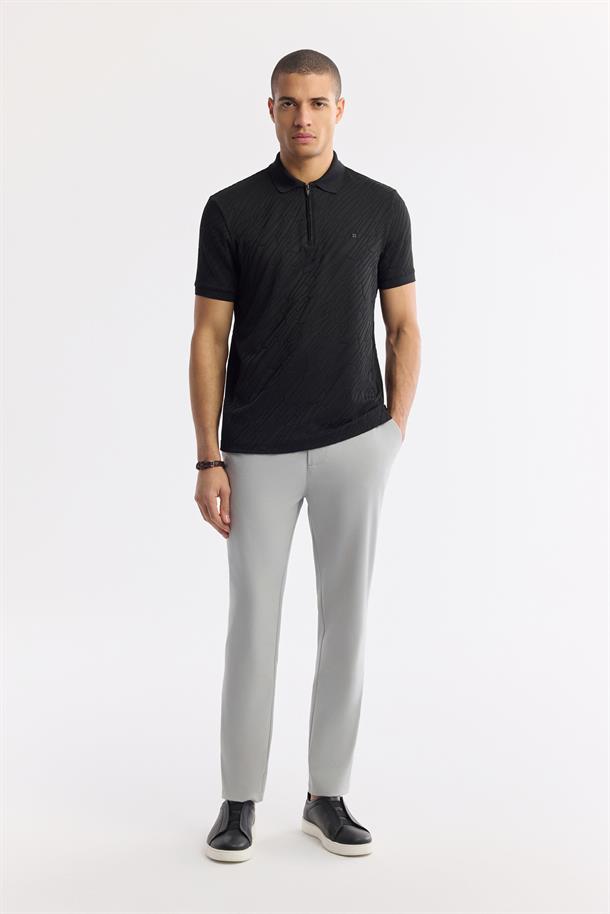 Siyah Polo Yaka Jakarlı T-Shirt