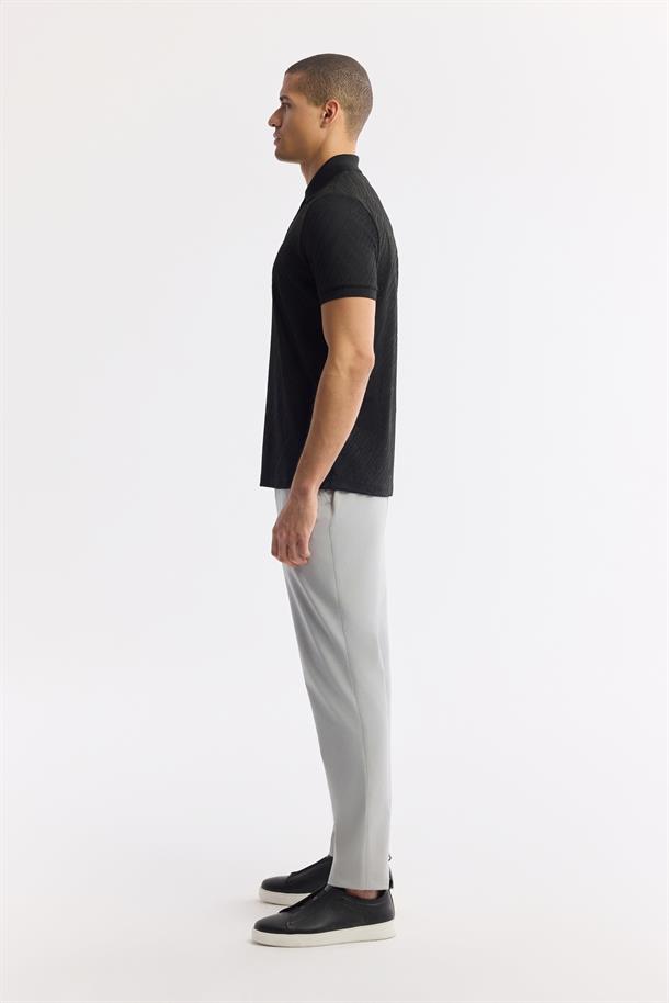 Siyah Polo Yaka Jakarlı T-Shirt