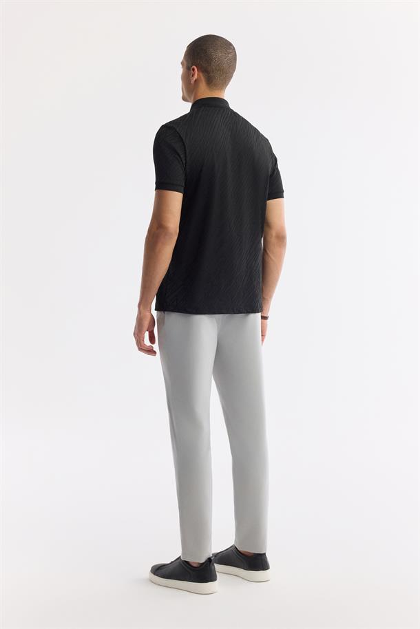 Siyah Polo Yaka Jakarlı T-Shirt