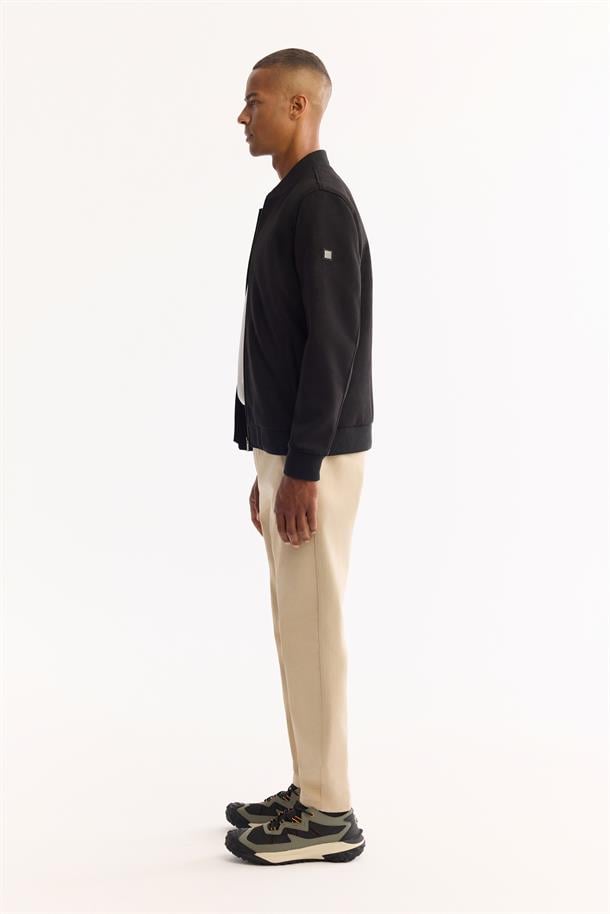 Siyah Bomber Yaka Süet Dokulu Mevsimlik Mont