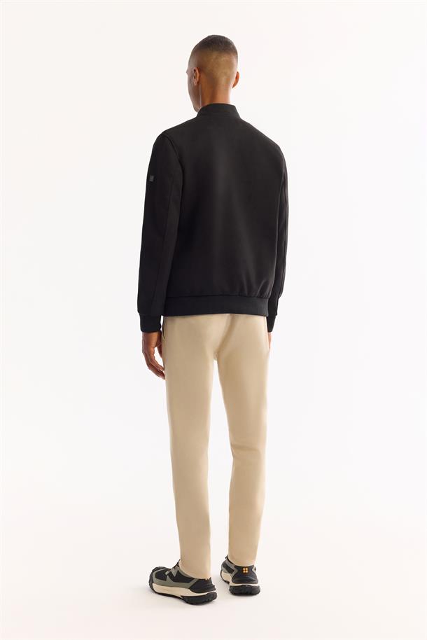 Siyah Bomber Yaka Süet Dokulu Mevsimlik Mont