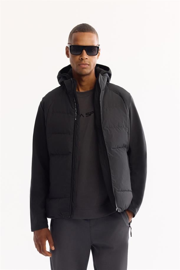 Black Functional Reversible Hooded Water Repellent Lightweight Jacket