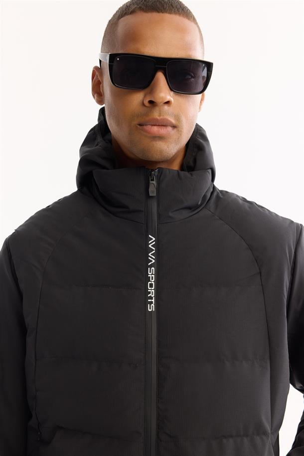 Black Functional Reversible Hooded Water Repellent Lightweight Jacket