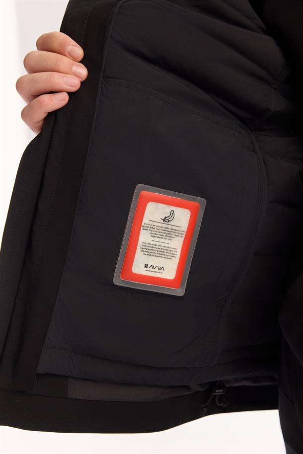 Siyah Kapüşonlu Fonksiyonel Çift Kullanımlı Su İtici Rüzgar Geçirmez Mevsimlik Mont