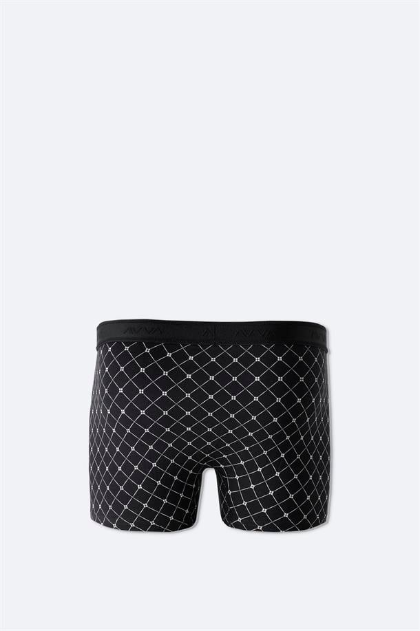Siyah Desenli Pamuklu Tekli Boxer