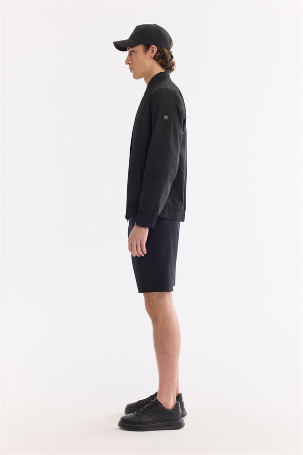 Siyah Bomber Yaka Su İtici Rüzgar Geçirmez Hafif Mevsimlik Mont