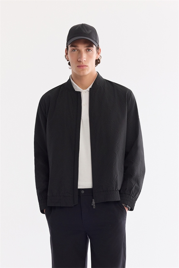 Siyah Bomber Yaka Su İtici Rüzgar Geçirmez Hafif Mevsimlik Mont