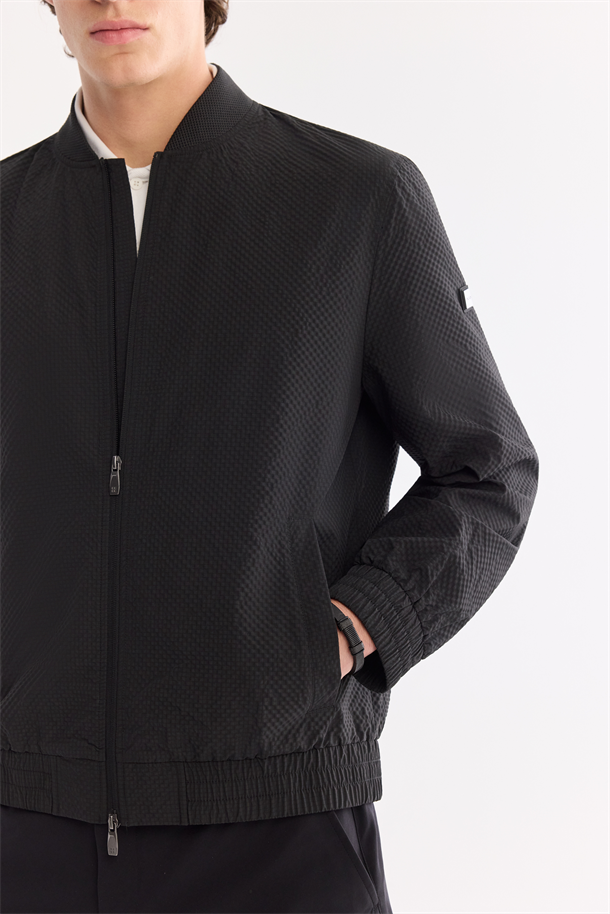 Siyah Bomber Yaka Su İtici Rüzgar Geçirmez Hafif Mevsimlik Mont