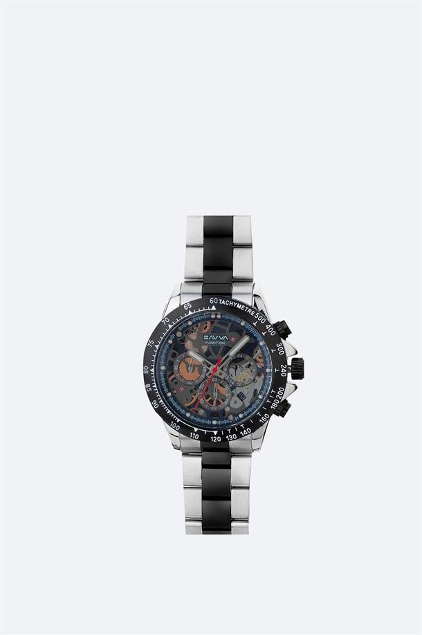 Siyah - Gümüş Hediye Kutulu Metal Kordonlu Kol Saati