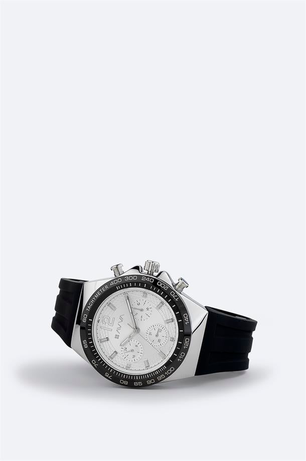 Siyah - Gümüş Hediye Kutulu Silikon Kordonlu Kol Saati