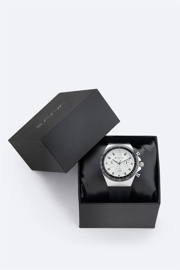 Siyah - Gümüş Hediye Kutulu Silikon Kordonlu Kol Saati