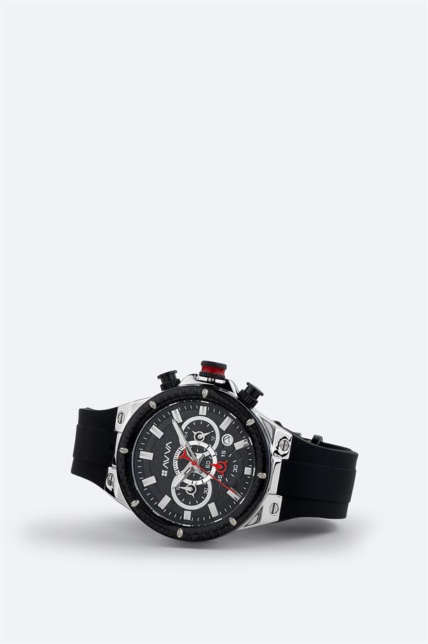 Siyah - Gümüş Hediye Kutulu Silikon Kordonlu Kol Saati