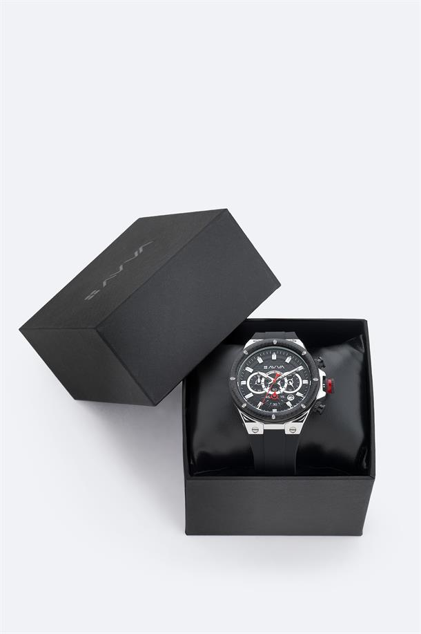 Siyah - Gümüş Hediye Kutulu Silikon Kordonlu Kol Saati