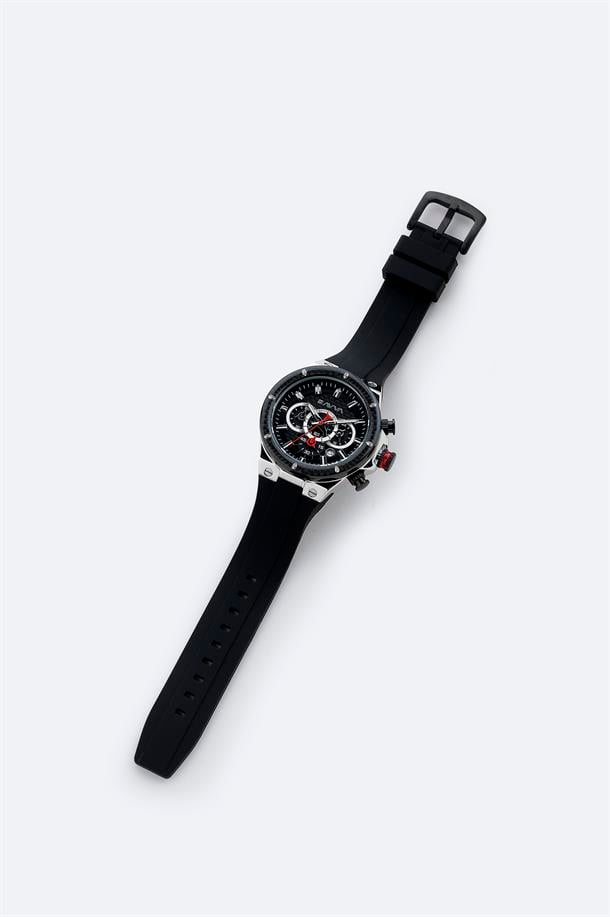 Siyah - Gümüş Hediye Kutulu Silikon Kordonlu Kol Saati