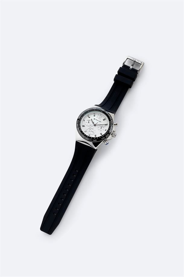 Siyah - Gümüş Hediye Kutulu Silikon Kordonlu Kol Saati