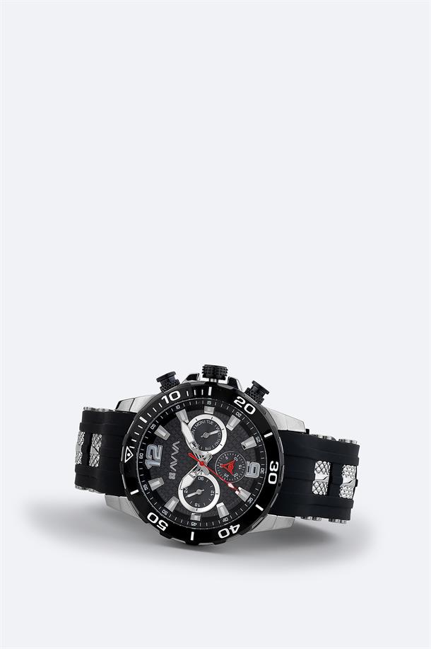 Siyah - Gümüş Hediye Kutulu Silikon Kordonlu Kol Saati