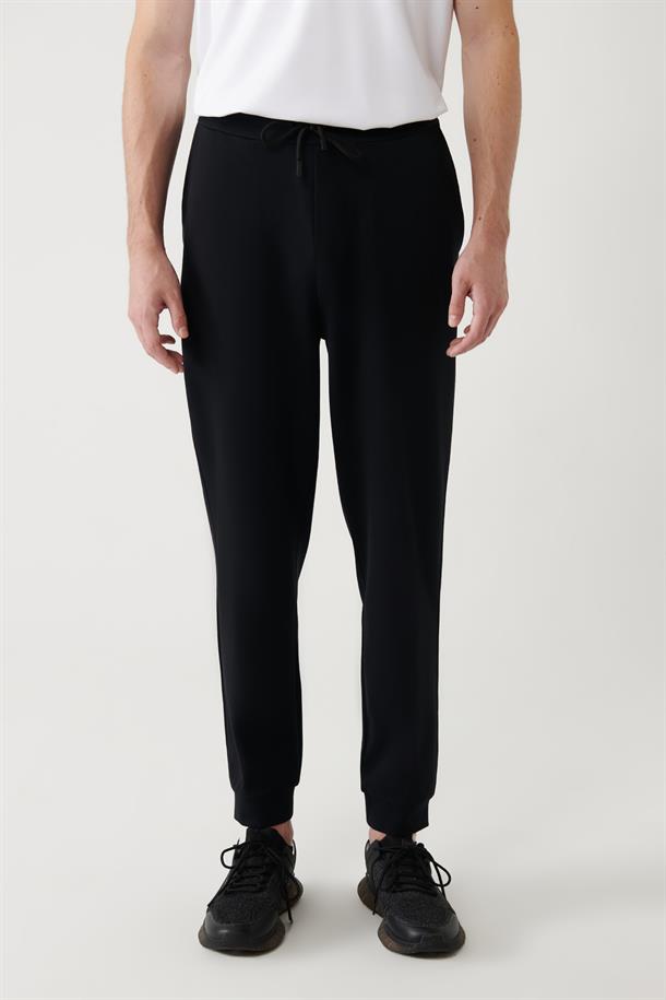 Siyah Beli Lastikli Bağcıklı Bi-Stretch Eşofman Altı