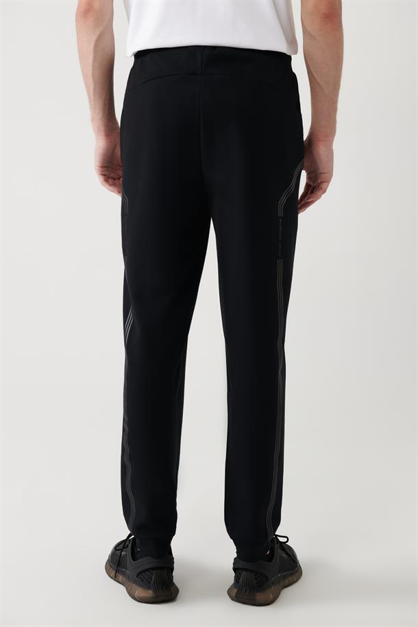 Siyah Beli Lastikli Bağcıklı Bi-Stretch Eşofman Altı