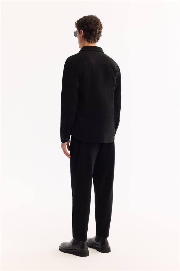 Black Classic Collar Corduroy Shirt Jacket